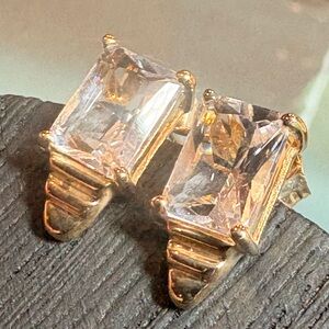 Vintage 14 Kt Gold Emerald Cut Aquamarine Earrings